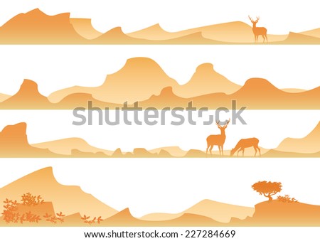 Landscape with yellow mountains and deer
