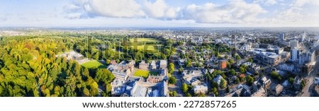Aerial cityscape panorama over Christchurch city CBD in New Zealand. Royalty-Free Stock Photo #2272857265