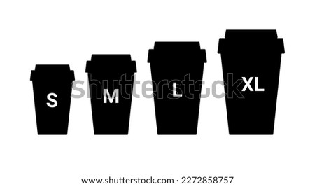 Coffee cup plastic size icon. Large small takeaway coffee cup vector line icon illustration sizes concept