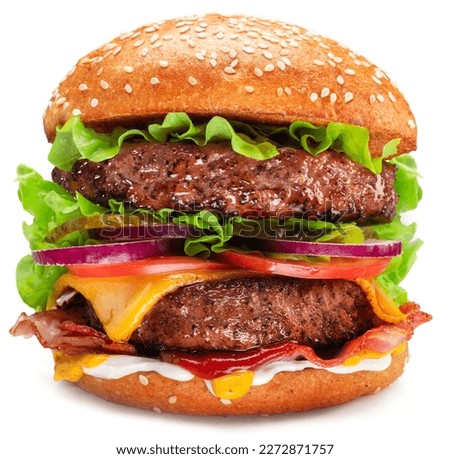 Double patty cheeseburger isolated on white background. 