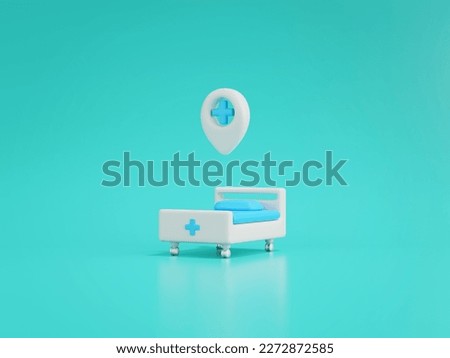 3d render of medical bed and location pin.