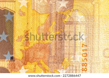 Fifty euros orange color photographed close-up, details of the genuine 50 euro banknote of the European Union