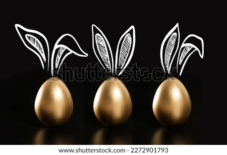 Happy Easter, Rabbits's ears, gold eggs.
