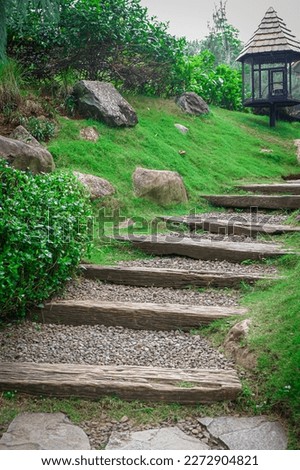 Stair steps with rocks stone in a tourist park