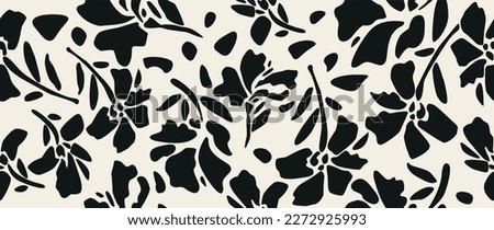 Vector seamless background. Minimalistic abstract floral pattern. Modern print in black color on a light background. Ideal for textile design, screensavers, covers, cards, invitations and posters. Royalty-Free Stock Photo #2272925993