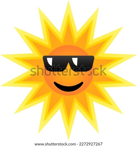 Sun with cool expression and sunglasses. Clip art of hot sun with sunglasses vector illustration. Cartoon character of sun icon with face expression for design graphic or children education