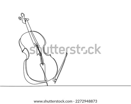 Cello one line art. Continuous line drawing of musical, melody, violin, vintage, music, retro, symphonic, orchestra, playing, instrument, fiddle, viola, symphony, musician, string. Royalty-Free Stock Photo #2272948873