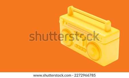 yellow antique cassette player left view. Designed in minimal concept.  orange background and clipping path. 3D Render.