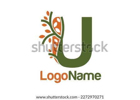 Letter U alphabet and growing leaves concept. Very suitable for symbol, logo, company name, brand name, personal name, icon, identity, business, marketing and many more.