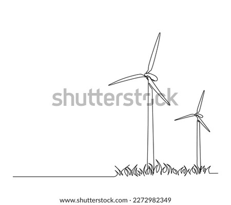 Continuous one line drawing of wind turbines eco energy. simple wind turbines power outline vector illustration. Royalty-Free Stock Photo #2272982349