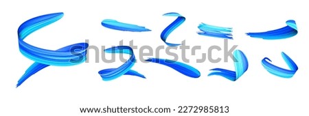 Acrylic blue paint brush strokes, vector bright spiral gradient waves of 3d paint brush texture background. Digital painted paintbrush color paint strokes and smudges