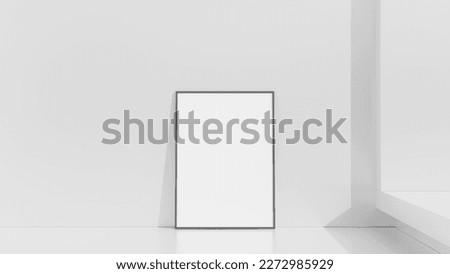 Blank poster with frame mockup on grey wall in minimalist interior