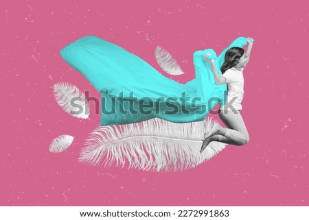 Photo cartoon comics sketch collage picture of happy smiling small kid jumping high holding blanket isolated drawing background Royalty-Free Stock Photo #2272991863
