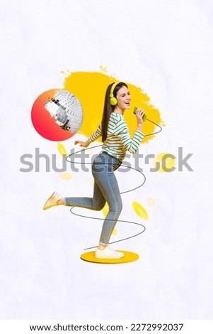 Photo sketch graphics collage artwork picture of smiling happy lady singing having fun isolated drawing background