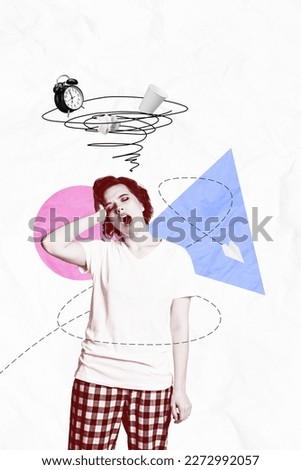 Artwork magazine collage picture of tired lady early waking up yawning isolated drawing background