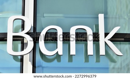 Bank sign on the modern building close up