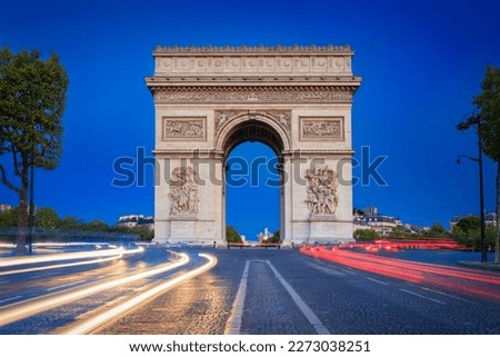 The Arc de Triomphe at the centre of Place Charles de Gaulle in Paris. France Royalty-Free Stock Photo #2273038251