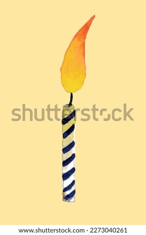 Watercolor birthday candle with fire