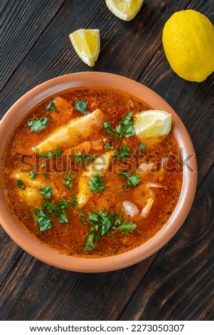 Psarosoupa traditional greek fish and vegetable soup 