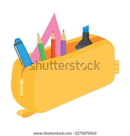 Vector cartoon image of a pencil case.  Bright educational elements for your design. The concept of study and work. Royalty-Free Stock Photo #2273070563