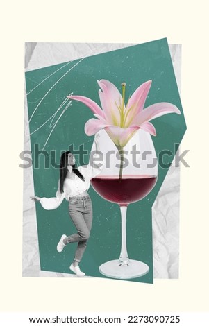 Collage artwork graphics picture of happy carefree lady celebrating valentine day isolated painting background