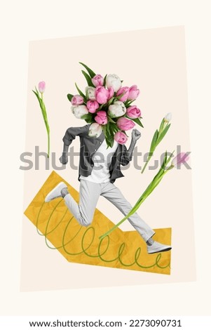 Artwork magazine collage picture of funny guy tulips bunch instead of head isolated drawing background
