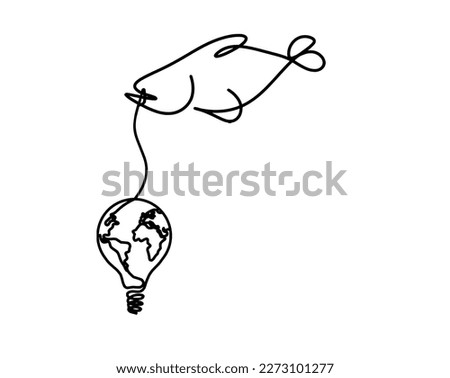 Silhouette of fish and light bulb as line drawing on white background. Vector