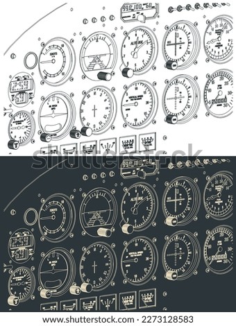 Stylized vector illustration of an airplane control panel close up