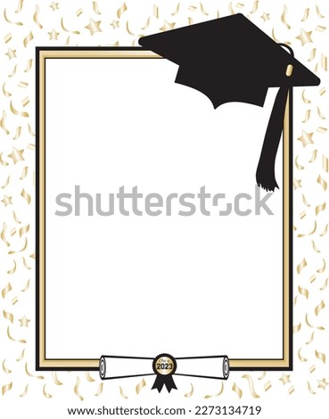 Graduation Border with Cap and Diploma Royalty-Free Stock Photo #2273134719