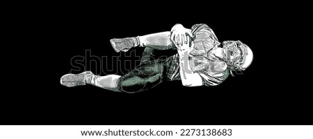 American football player fell, lies on the field. football player injury. he is injured. Vector graphics