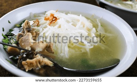 Soto ayam is a healthy food typical of Central Java, Indonesia. consisting of shredded chicken, vermicelli and a bit of vegetables. halal food