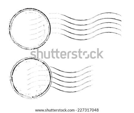 Set of postal stamps and postmarks, black isolated on white background, vector illustration. Royalty-Free Stock Photo #227317048