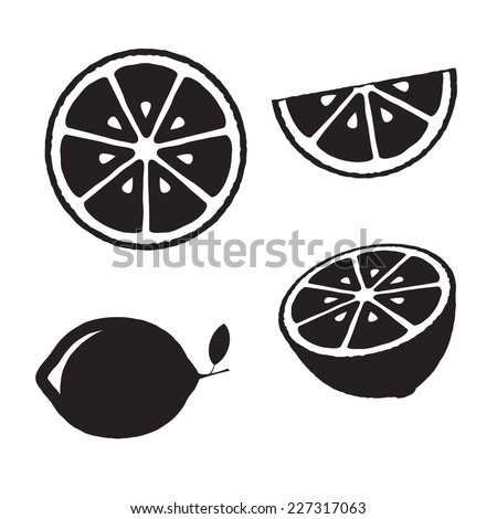 Collection of lemons, icons set, black isolated on white background, vector illustration. Royalty-Free Stock Photo #227317063