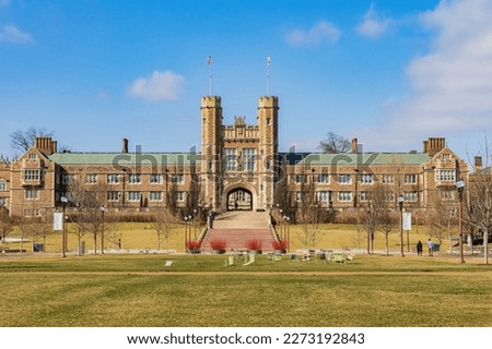Sunny view of the Brookings Hall of Washington University in St. Louis at Missouri Royalty-Free Stock Photo #2273192843