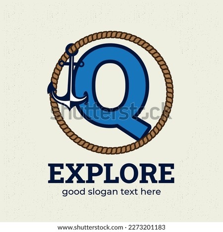 Letter Q logo with anchor illustration logo design template, nautical logo concept, vintage style.
