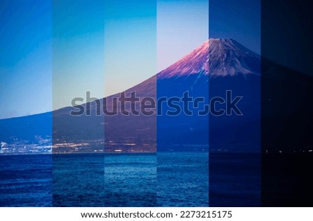 A sliced photography of sunset Mt.Fuji near Suruga coast in Shizuoka