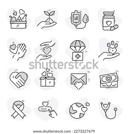 Charity Icons Pack. Thin lines with hand-drawn touch. Royalty-Free Stock Photo #2273227679