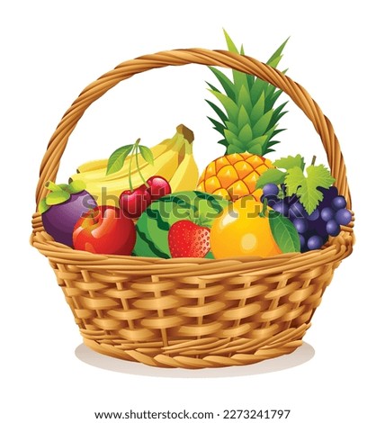 Wicker basket with fruits vector illustration Royalty-Free Stock Photo #2273241797