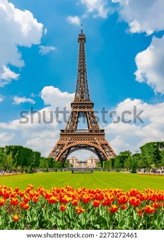Eiffel Tower and spring tulips on Field of Mars, Paris, France Royalty-Free Stock Photo #2273272461