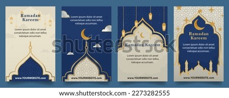 set ramadan vertical template in blue gold color for post, poster and banner. islamic ramadan theme vector illustrations EPS10 Royalty-Free Stock Photo #2273282555