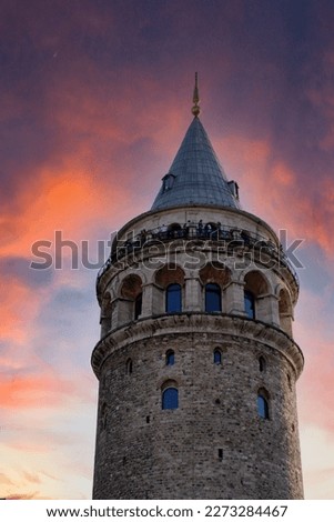 Ancient Galata Tower located on Beyoğlu Street in Istanbul.