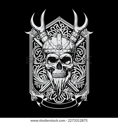 Viking Skull Head Logo hand drawn Illustration Warrior Mark 
