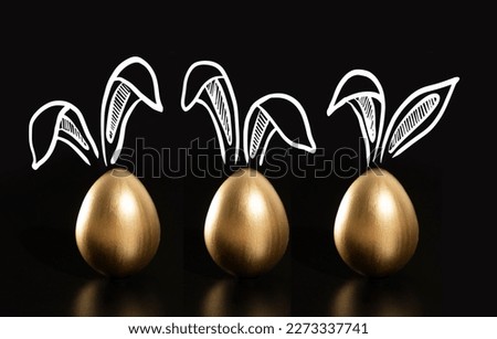 Happy Easter, Rabbits's ears, gold eggs.