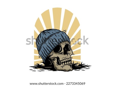 Illustration design of a Skull head wearing beanie