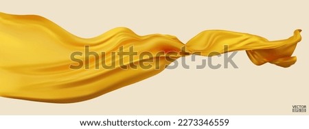 Flying yellow silk textile fabric flag background. Smooth elegant yellow Satin Isolated on beige Background for grand opening ceremony. Yellow curtain. 3d vector illustration. Royalty-Free Stock Photo #2273346559