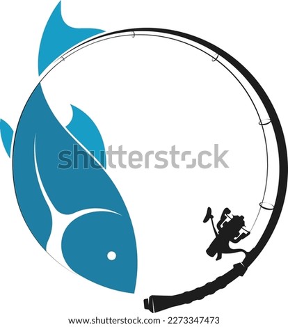 Fishing rod and catch of fish. Silhouette for sport fishing and active hobby