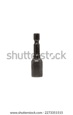 Hex drive magnetic socket, bit for the power drill, isolated on white background ,side view