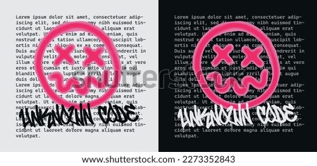 Urban street art graffiti typography slogan with spray effect emoji smiley for graphic tee t shirt or poster - Vector. Royalty-Free Stock Photo #2273352843