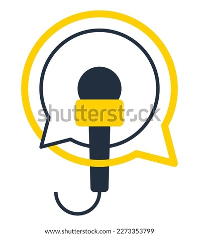 Media interview icon with creative speech bubble and microphone. Vector illustration with copy space