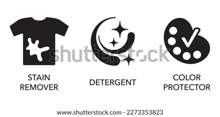 Laundry liquid flat icons set - Stain Remover, Detergent, Color Protection Royalty-Free Stock Photo #2273353823